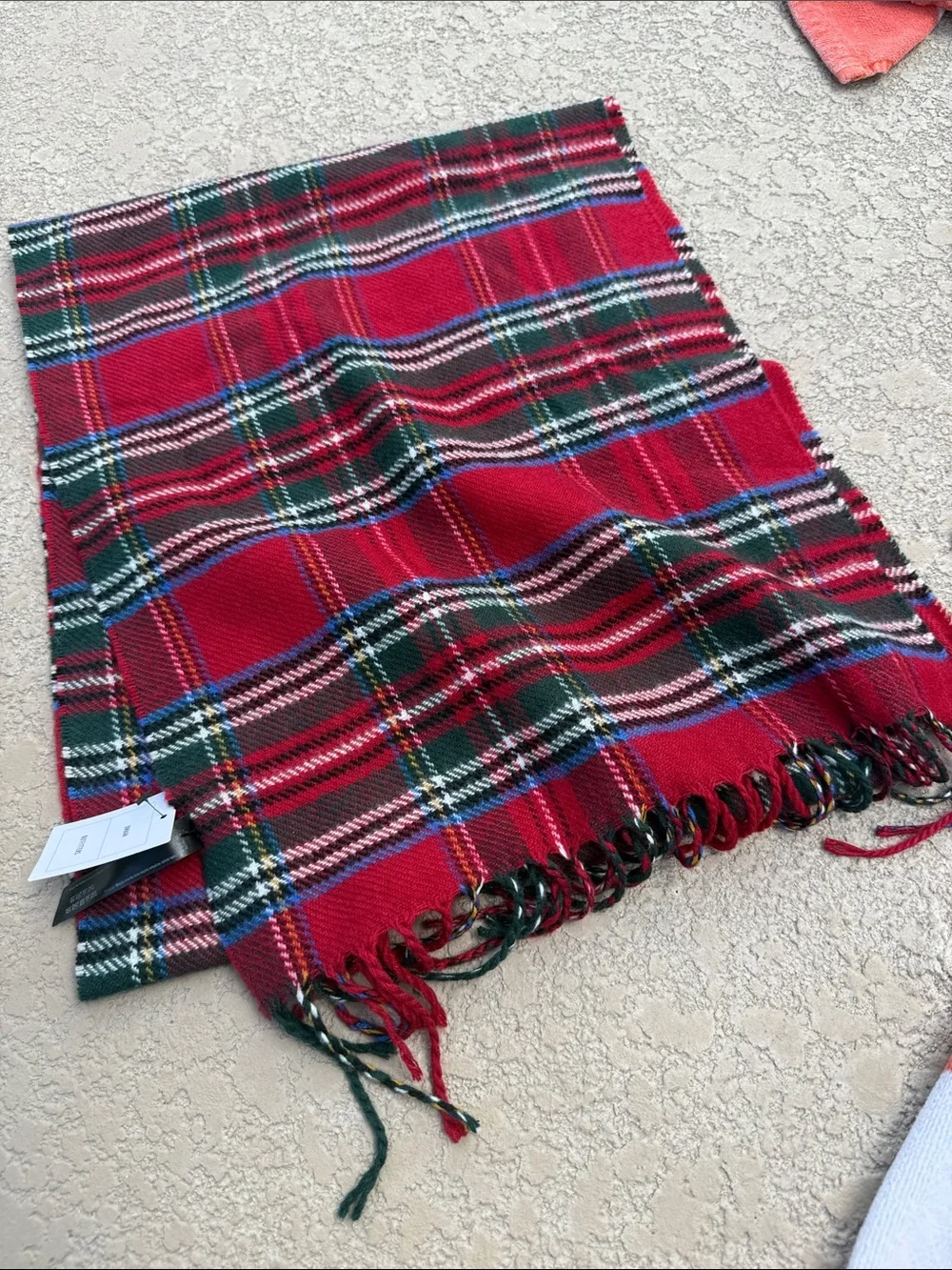 Red Plaid Fringed Wool-Blend Scarf